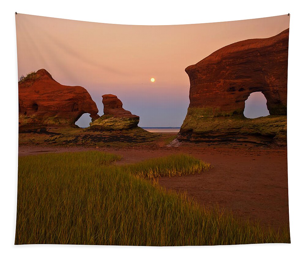 Coastal Tapestry featuring the photograph Sea Stacks And Moon At Twilight by Irwin Barrett