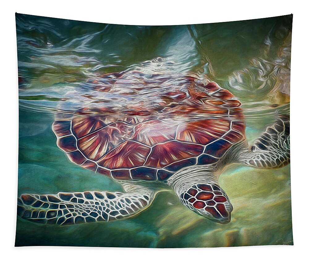Turtle Tapestry featuring the photograph Sea Turtle Dive by Teresa Wilson
