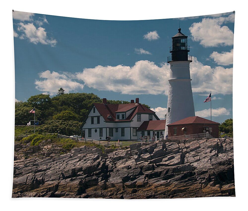 Maine Lighthouses Tapestry featuring the photograph Sea View of Portland Head Light by Paul Mangold