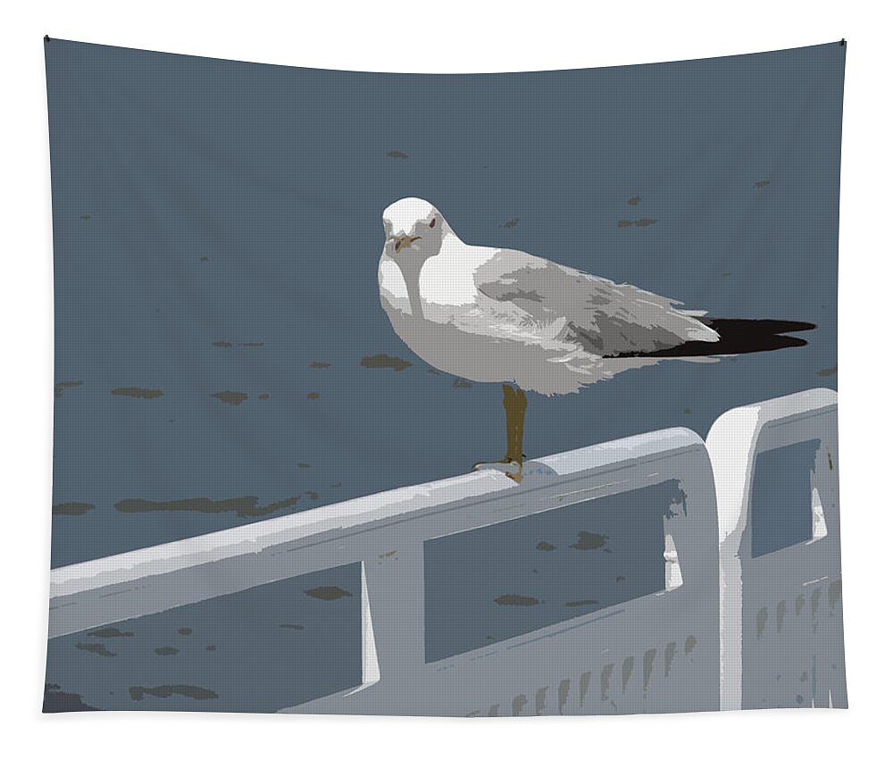 Seagull Tapestry featuring the photograph Seagull on the Rail by Michelle Calkins