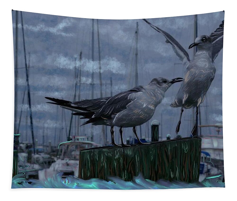 Seagulls Tapestry featuring the painting Seagulls by Angela Weddle