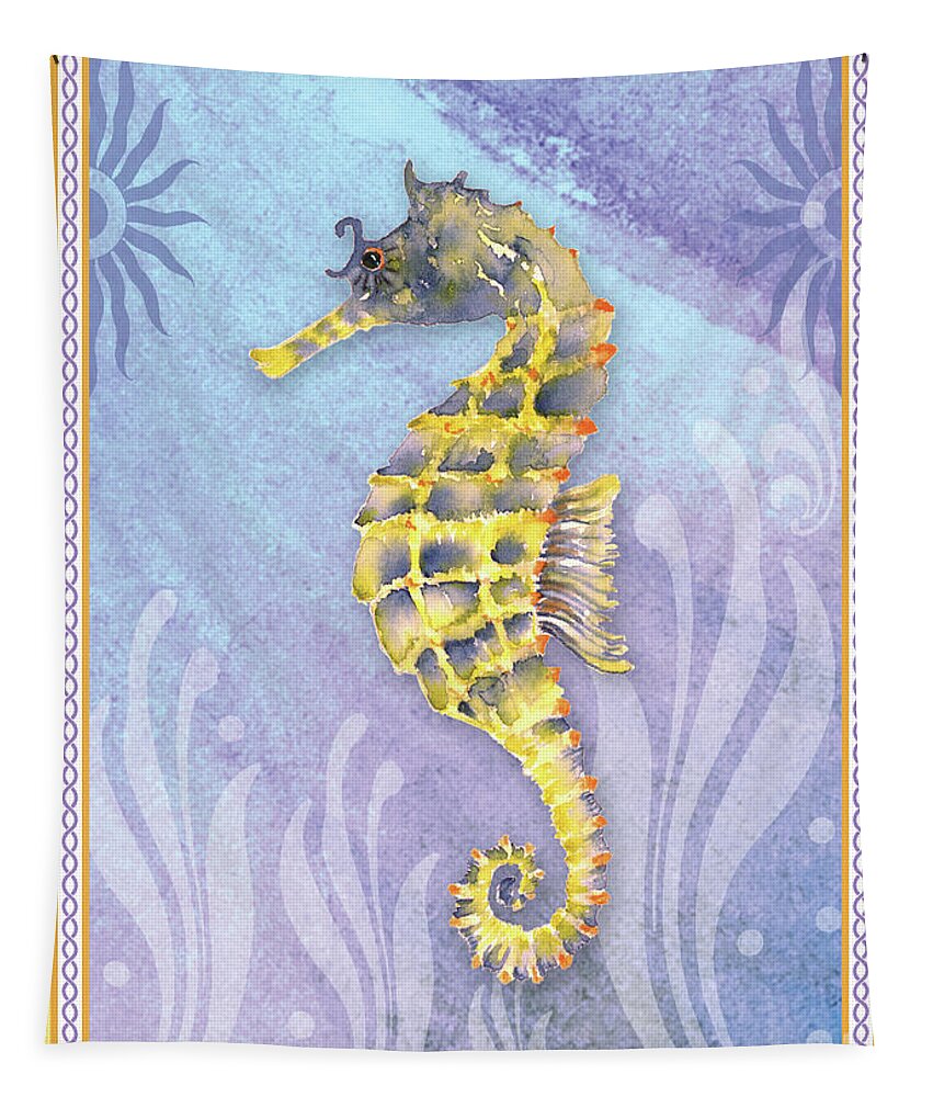 Watercolor Seahorse Tapestry featuring the painting Seahorse Blue by Amy Kirkpatrick