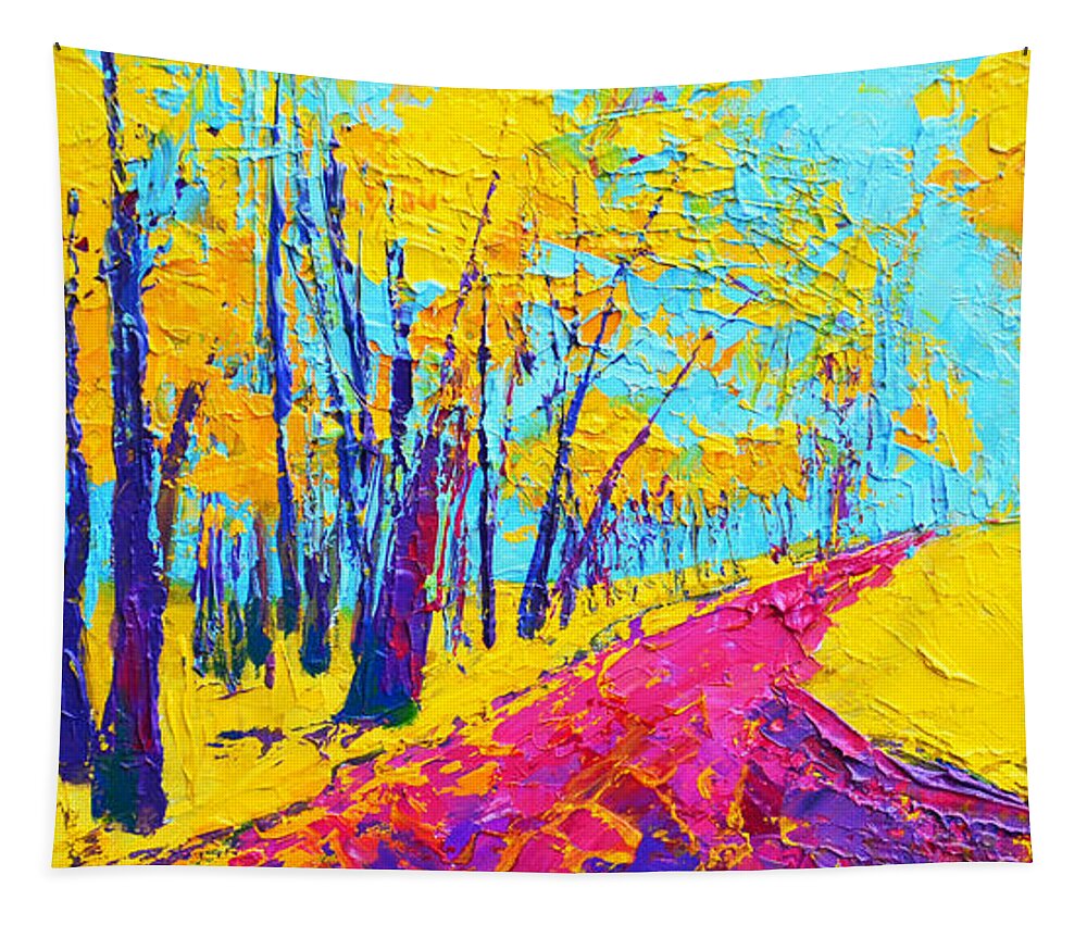 Enchanted Forest Collection - Modern Impressionist Landscape Art - Palette Knife Tapestry featuring the painting Searching Within 2 Enchanted Forest Series - Modern Impressionist Landscape Painting Palette Knife by Patricia Awapara