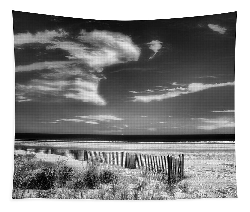 Seascape In Black And White Tapestry featuring the photograph Seascape in Black and White by Carolyn Derstine