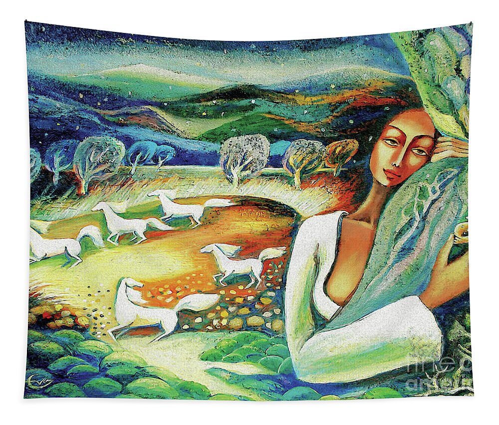 Forest Woman Tapestry featuring the painting Seashell Sound by Eva Campbell