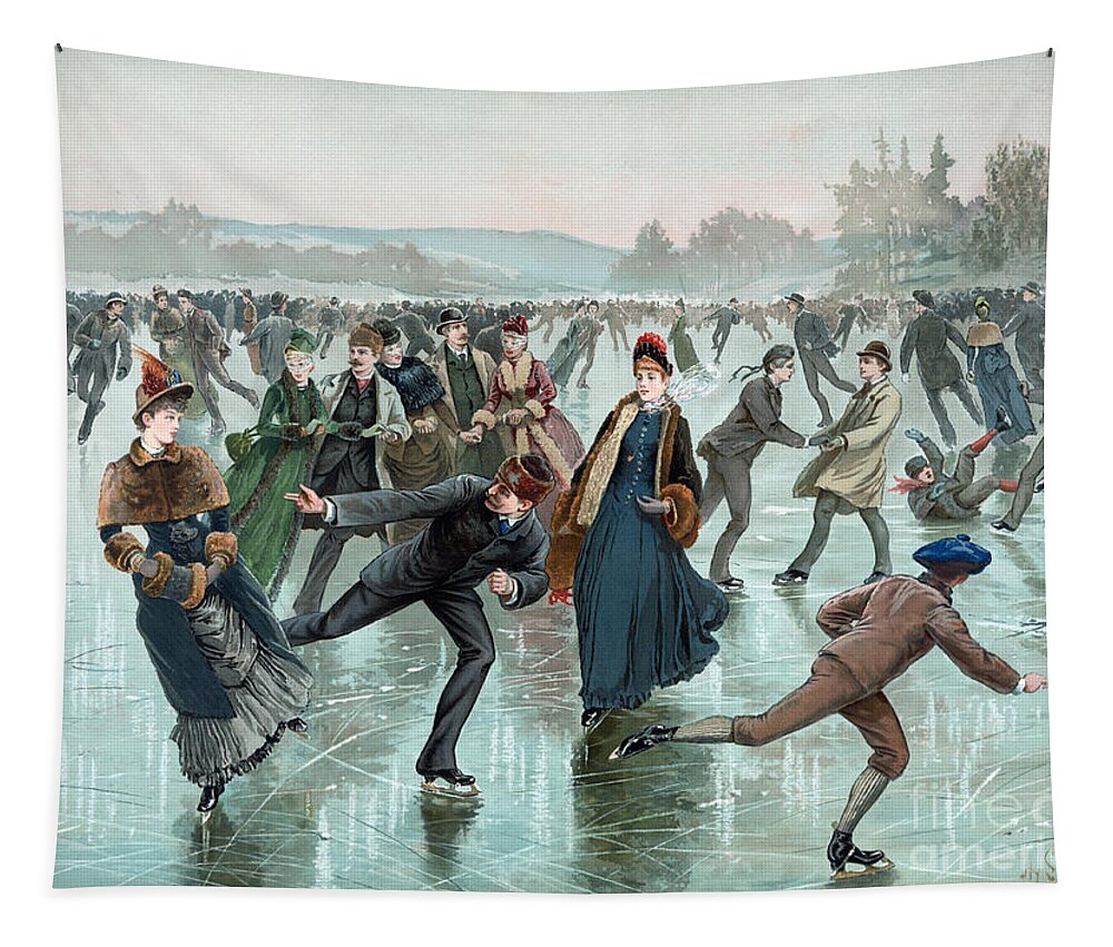 History Tapestry featuring the photograph Men and Women Ice Skating, Winter 1885 by Science Source