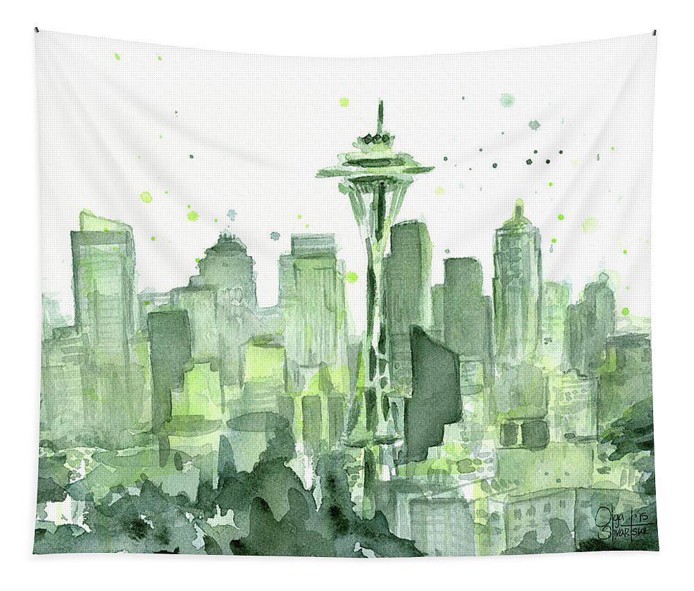 Seattle Tapestry featuring the painting Seattle Watercolor by Olga Shvartsur