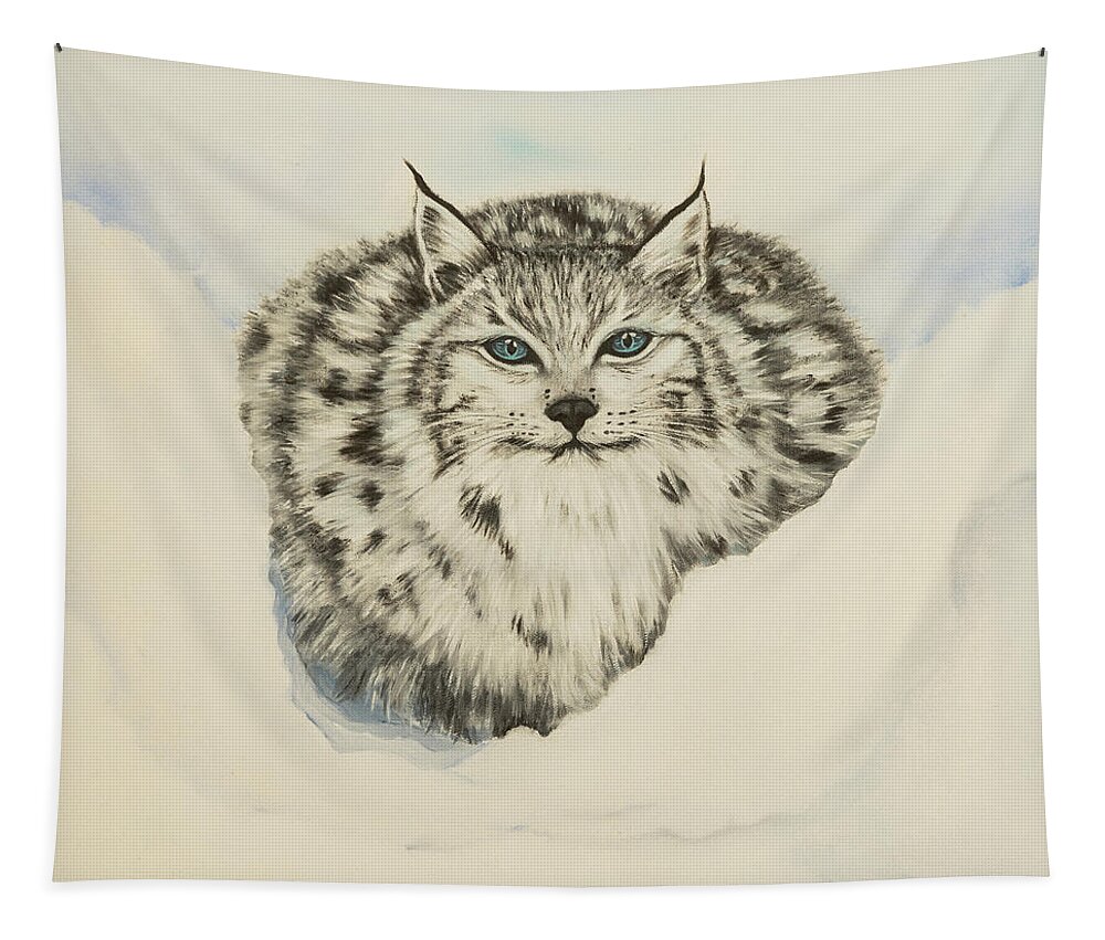 Lynx Tapestry featuring the painting Seer of the Unseen by Neslihan Ergul Colley