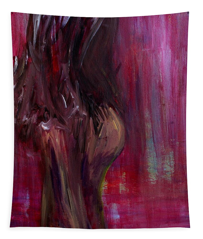 Self Portrait Tapestry featuring the painting Self Portrait-1 in pink by Julie Lueders 
