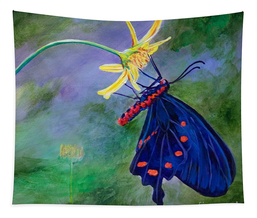 Red Spots Tapestry featuring the painting Semperi Swallowtail Butterfly by AnnaJo Vahle