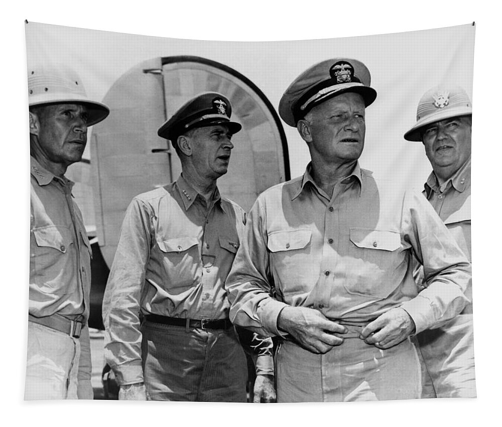 Wwii Tapestry featuring the photograph Senior Naval Officers WW2 - Nimitz, King, Etc. by War Is Hell Store
