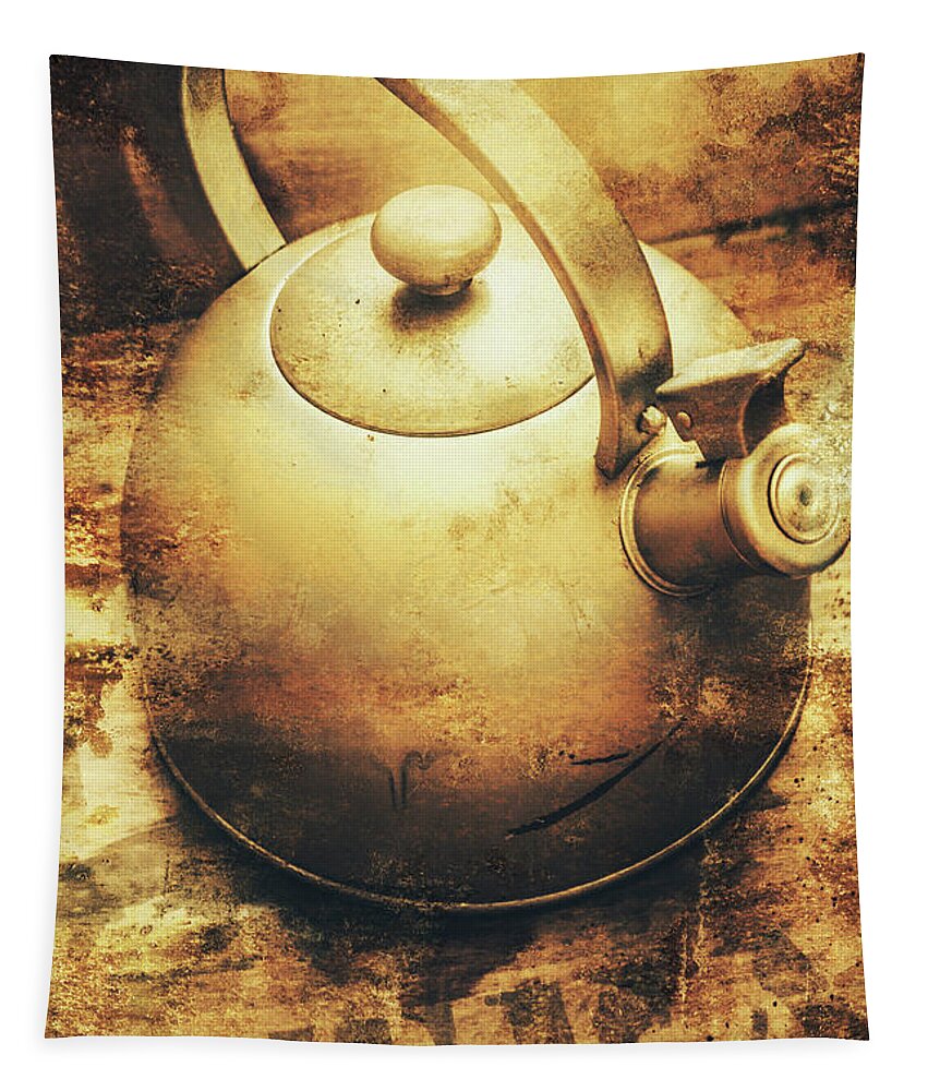 Vintage Tapestry featuring the photograph Sepia toned old vintage domed kettle by Jorgo Photography