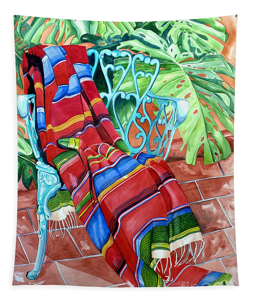 Serape Tapestry featuring the painting Serape on Wrought Iron Chair I by Kandyce Waltensperger