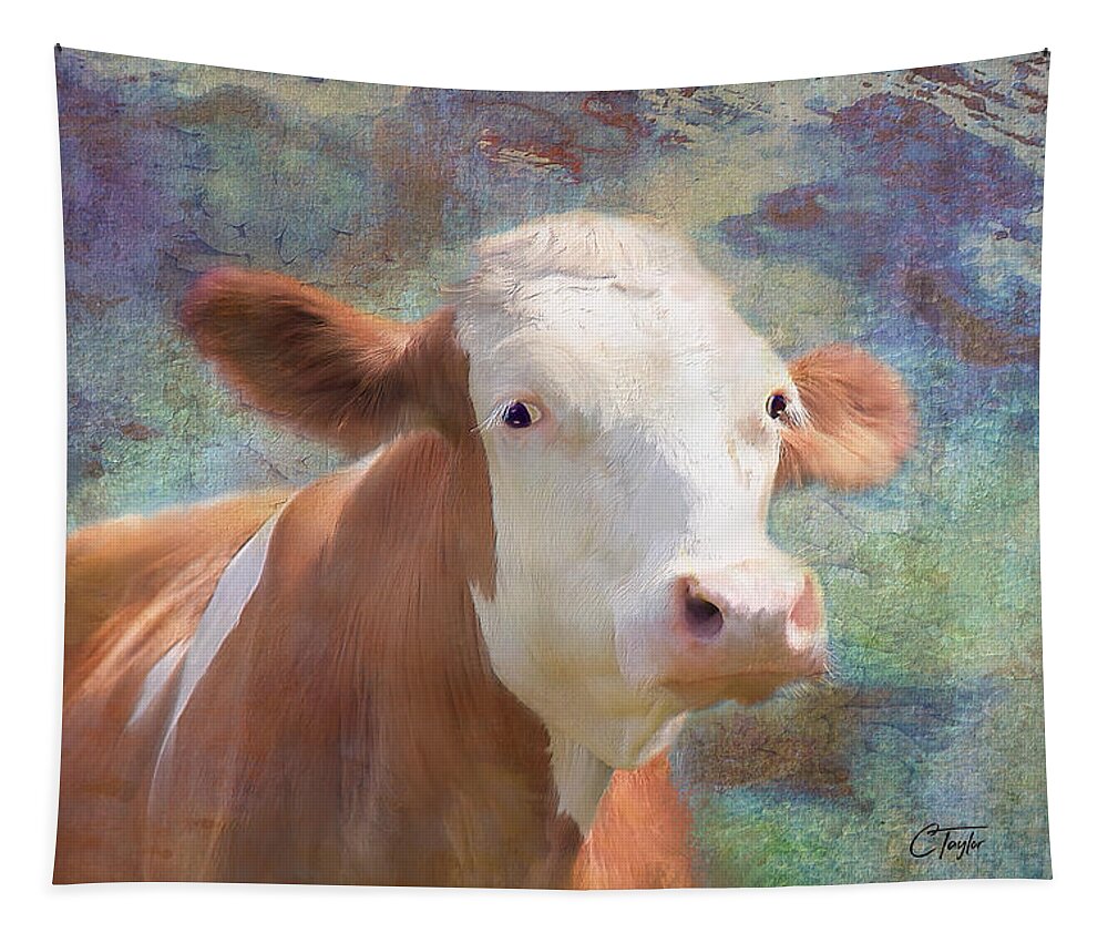 Cows Tapestry featuring the mixed media Serious Business by Colleen Taylor