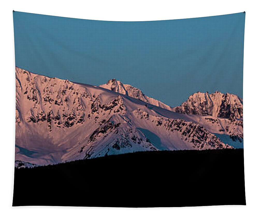 Landscape Tapestry featuring the photograph Setting Moon over Alaskan Peaks VI by Matt Swinden