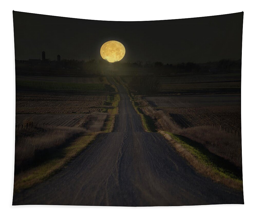 Moonset Tapestry featuring the photograph Setting Supermoon by Aaron J Groen