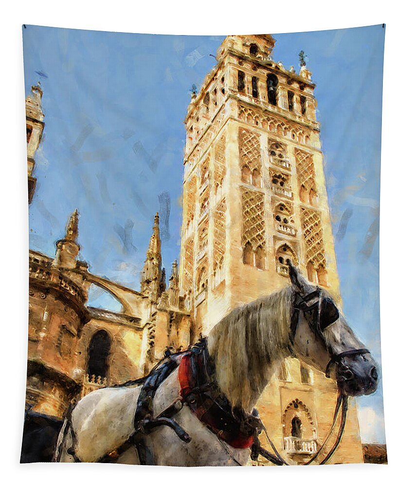 Giralda Tapestry featuring the painting Seville, Giralda - 05 by AM FineArtPrints