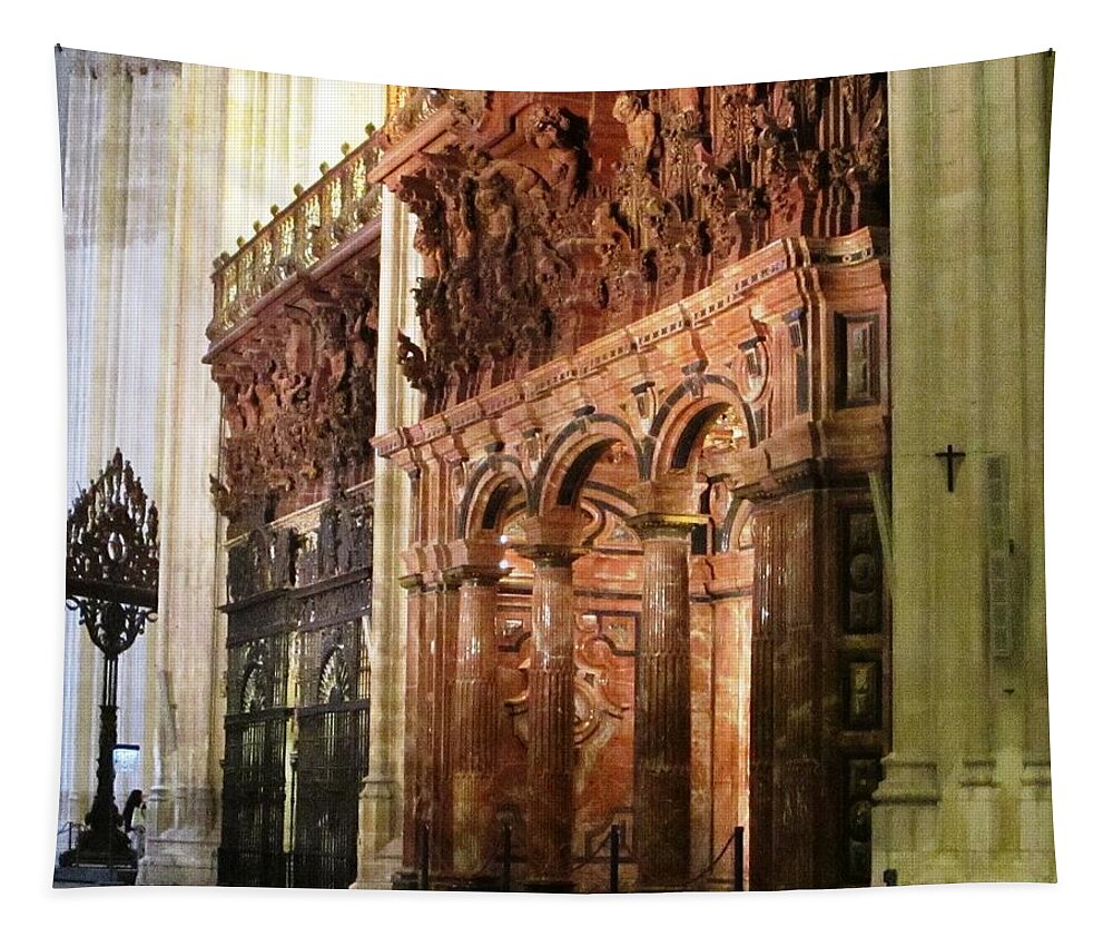 Seville Tapestry featuring the photograph Seville Marble Wall II Cathedral Spain by John Shiron