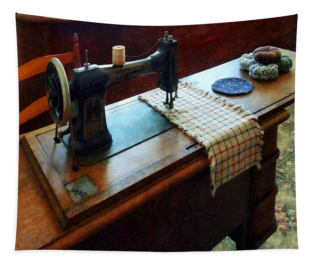 Sewing Machine Tapestry featuring the photograph Sewing Machine and Pincushions by Susan Savad