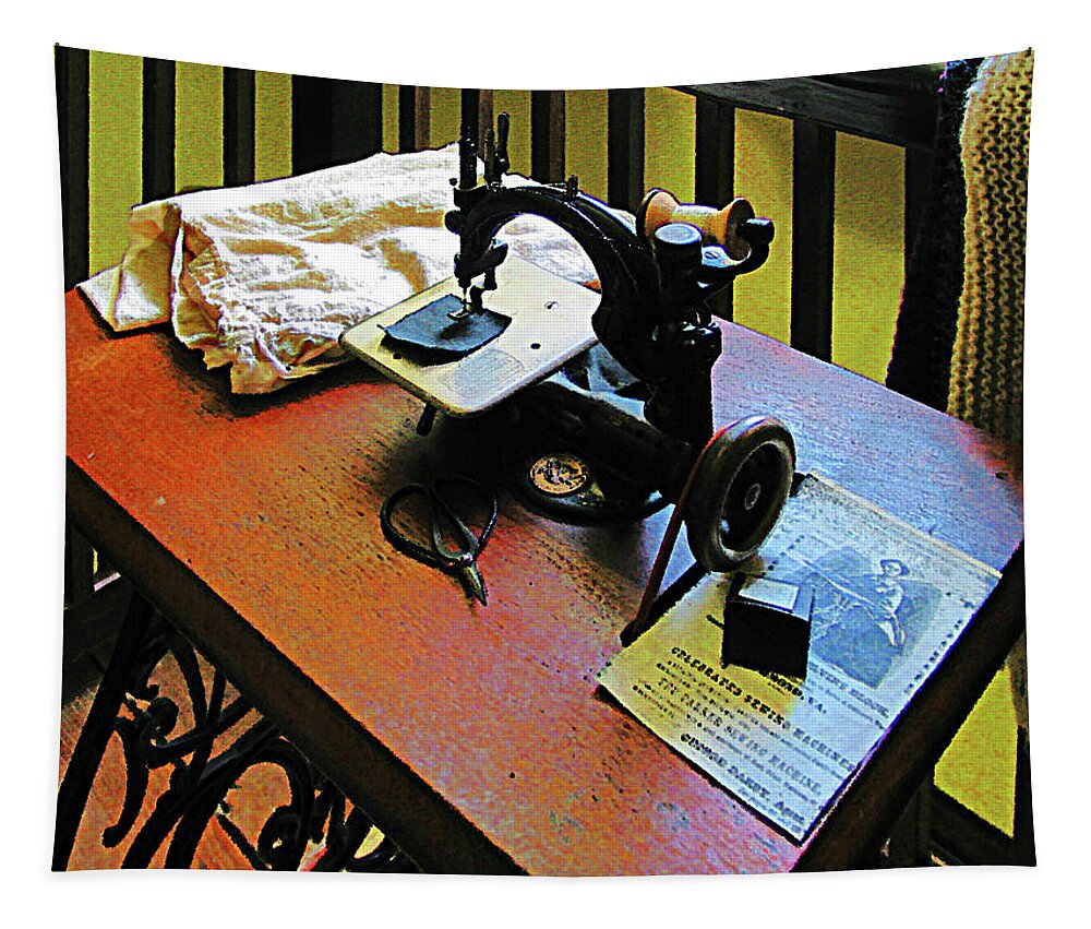 Sewing Machine Tapestry featuring the photograph Sewing Machine with Cloth by Susan Savad