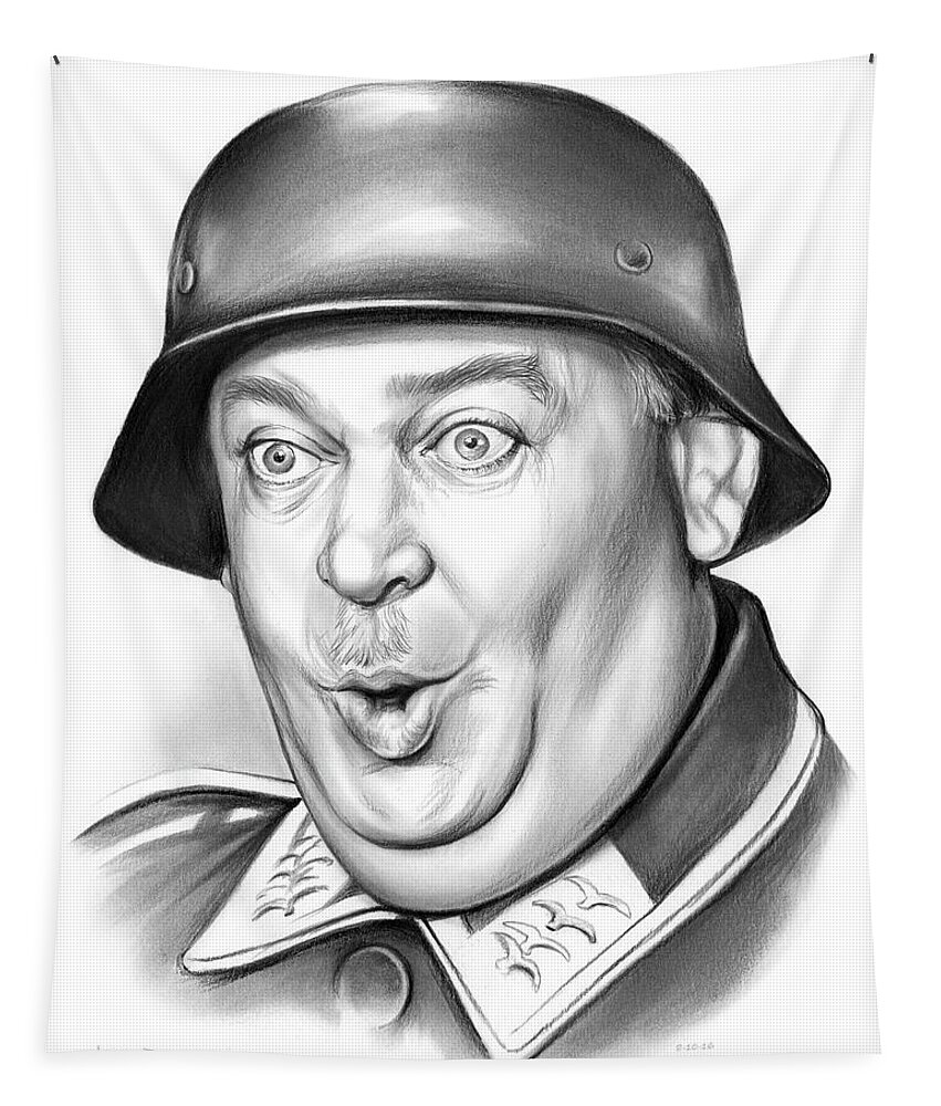 Sgt. Schultz Tapestry featuring the drawing Sgt Schultz by Greg Joens