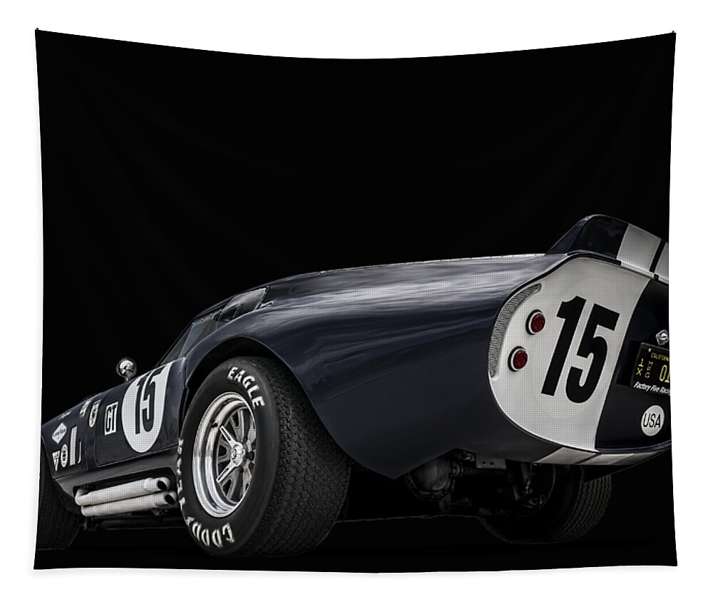 #faatoppicks Daytona Cobra Racing Sports Car Coupe Motor Sports Automotive Auto Transportation Transport Car Tapestry featuring the digital art Daytona by Douglas Pittman