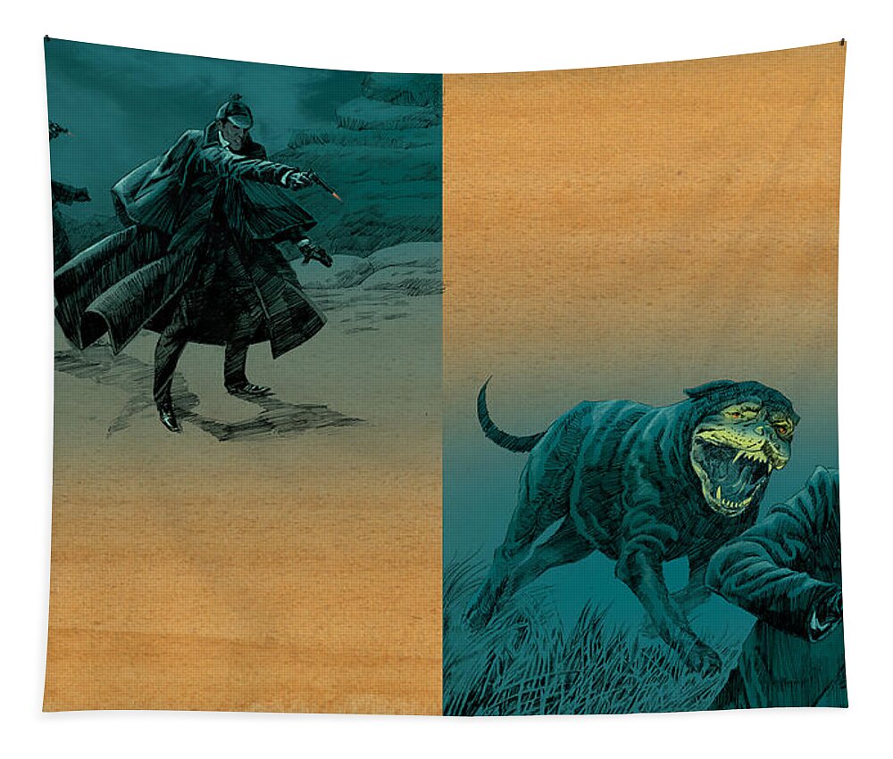 Russian Artists New Wave Tapestry featuring the drawing Sherlock Holmes. The Hound of the Baskervilles by Igor Sakurov
