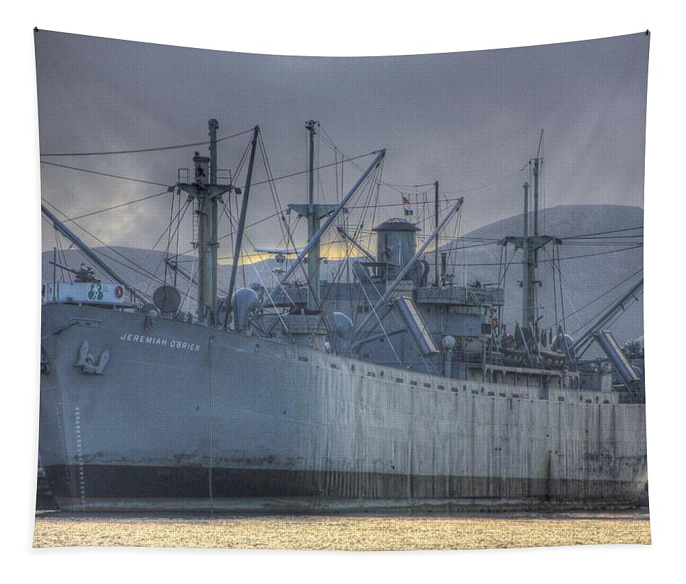 Bay Area Tapestry featuring the photograph Ship at the harbor by Randy Wehner