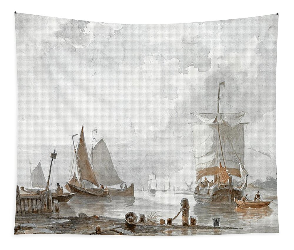 Everhardus Koster Tapestry featuring the drawing Shipping on a River by Everhardus Koster