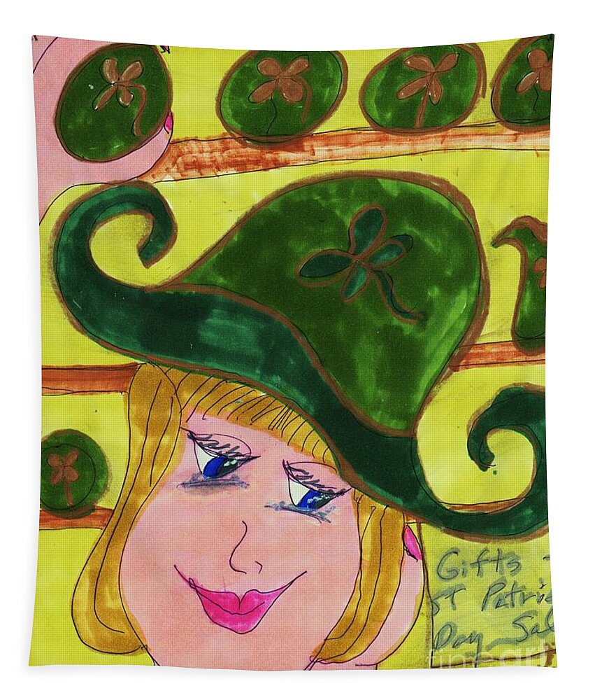 Lady Shopping For A Hat For St. Pats Day Tapestry featuring the mixed media Shopping for St. Patrick's Day by Elinor Helen Rakowski
