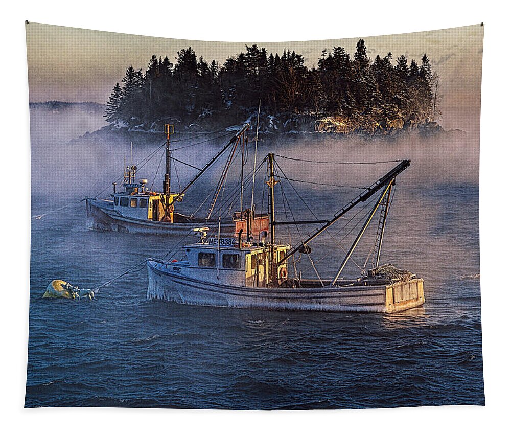 Shrouded In Morning Sea Smoke Tapestry featuring the photograph Shrouded in Morning Sea Smoke by Marty Saccone