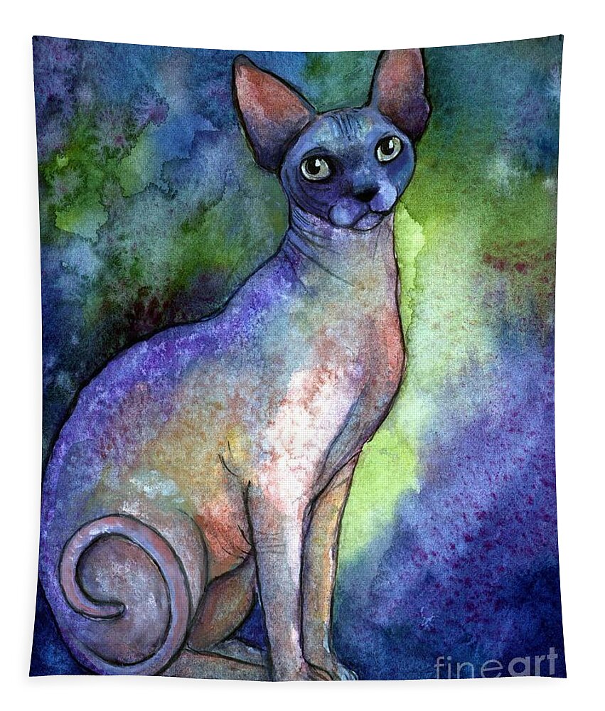 Sphynx Cat Art Tapestry featuring the painting Shynx Cat 2 painting by Svetlana Novikova