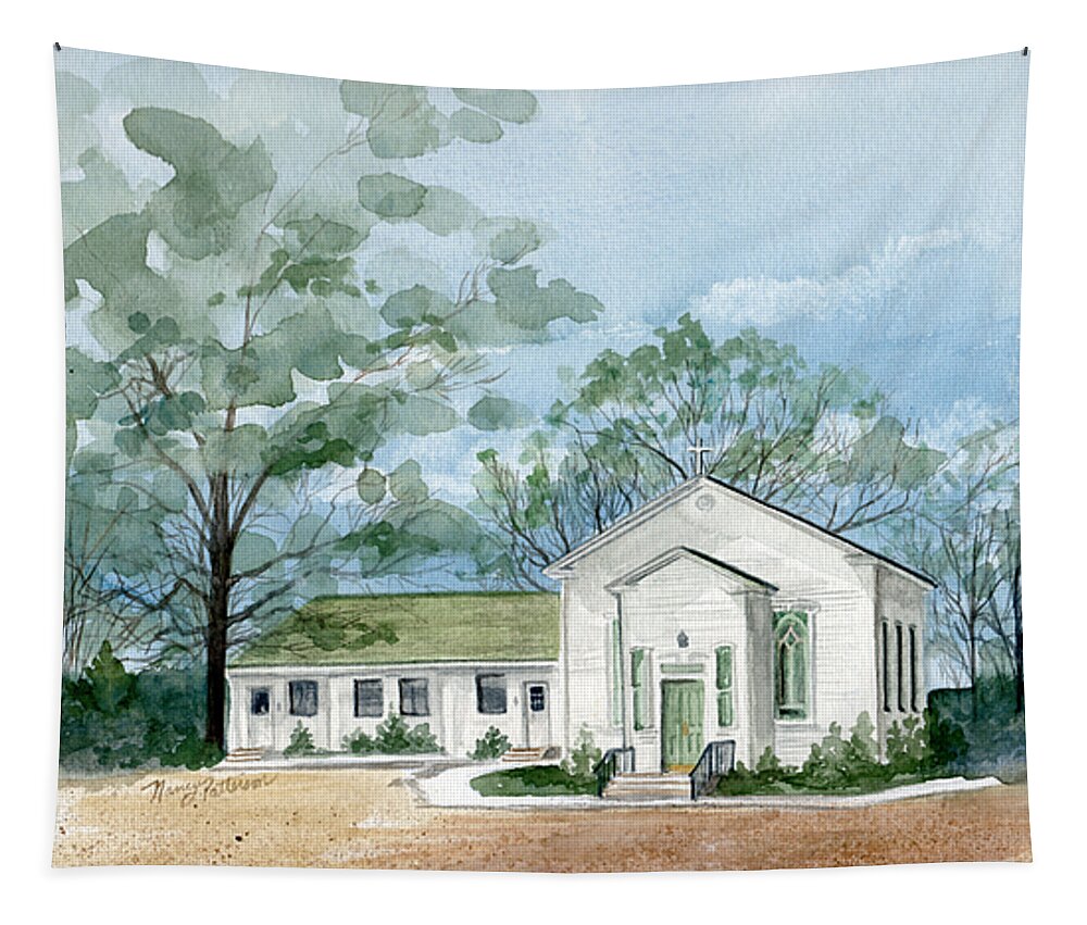 Sicklerville United Methodist Church Tapestry featuring the painting Sicklerville 1859 Church by Nancy Patterson