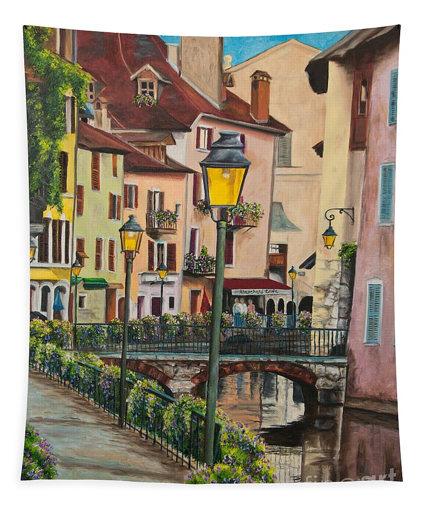 Annecy France Art Tapestry featuring the painting Side Streets in Annecy by Charlotte Blanchard