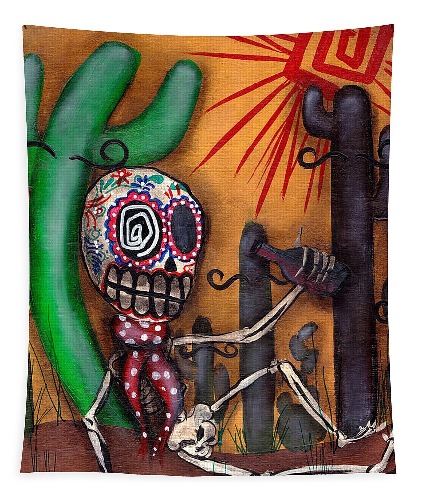 Day Of The Dead Tapestry featuring the painting Siesta by Abril Andrade