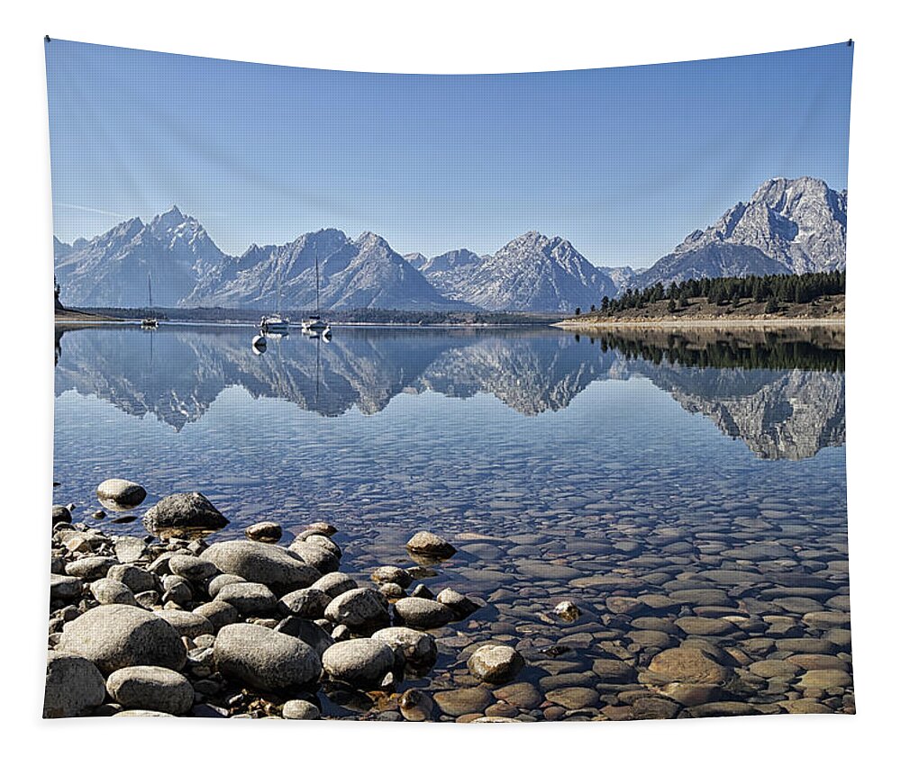 Tetons Tapestry featuring the photograph Jackson Lake near Signal Mountain Lodge by Shirley Mitchell