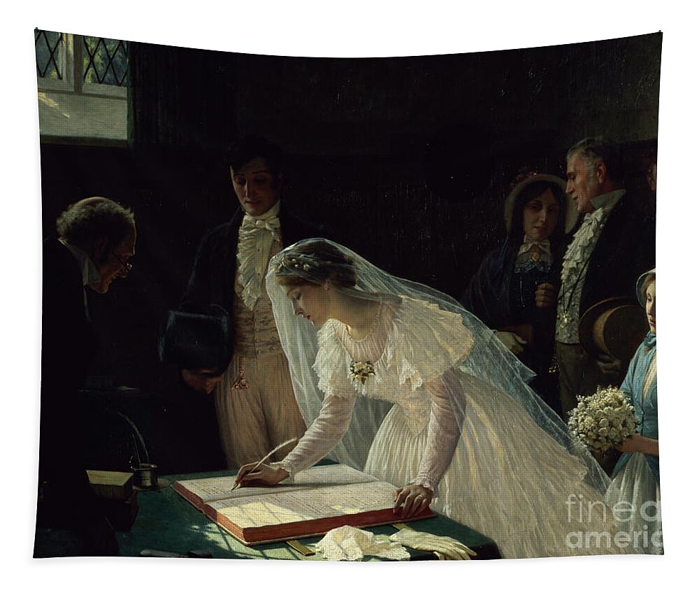 Signing Tapestry featuring the painting Signing the Register by Edmund Blair Leighton