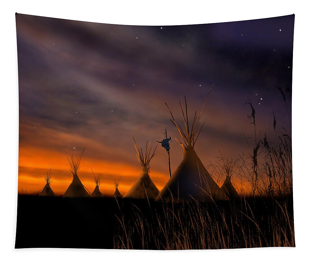 Native American Tapestry featuring the painting Silent Teepees by Paul Sachtleben