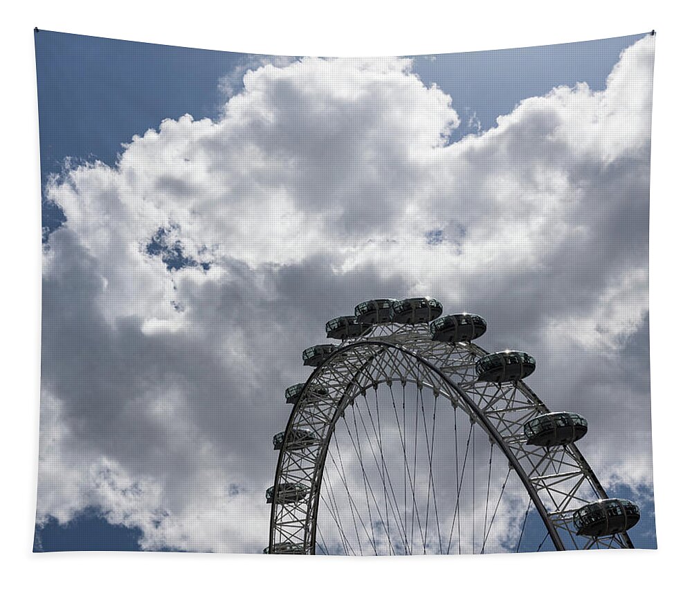 London Eye Tapestry featuring the photograph Silver, Blue and White - the London Eye Against Dramatic Sky by Georgia Mizuleva