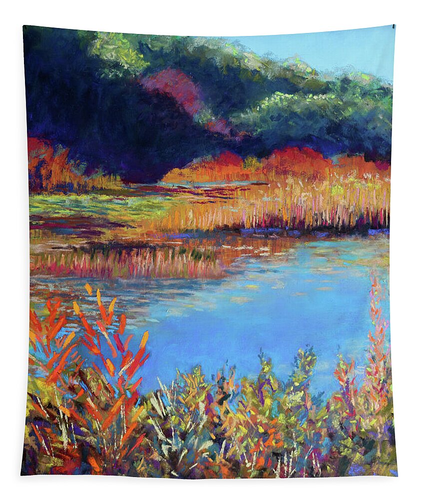  Tapestry featuring the pastel Simpaug Pond in October by Polly Castor