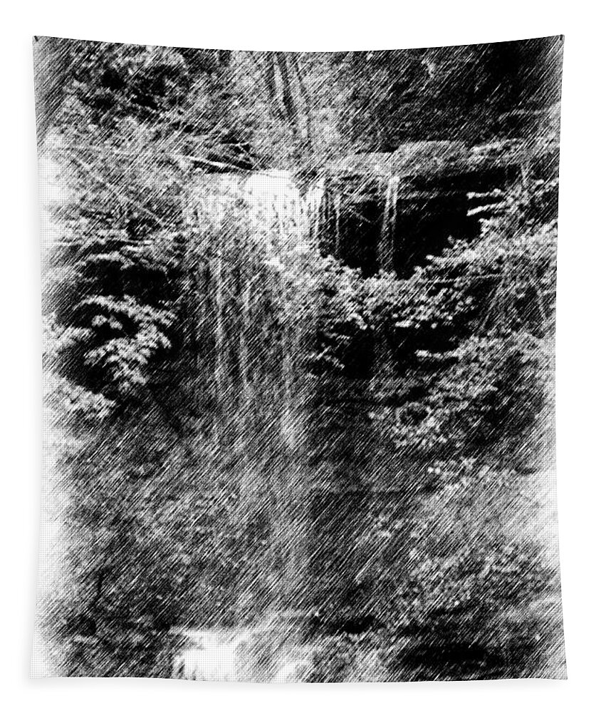 Digital Photograph Tapestry featuring the photograph Simulated pencil drawing Tinker falls. by David Lane