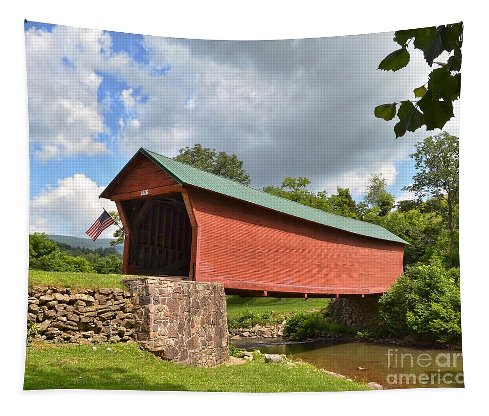 Sinking Creek Covered Bridge Giles County Virginia Tapestry featuring the photograph Sinking Creek Covered Bridge - Giles County Virginia by Kerri Farley