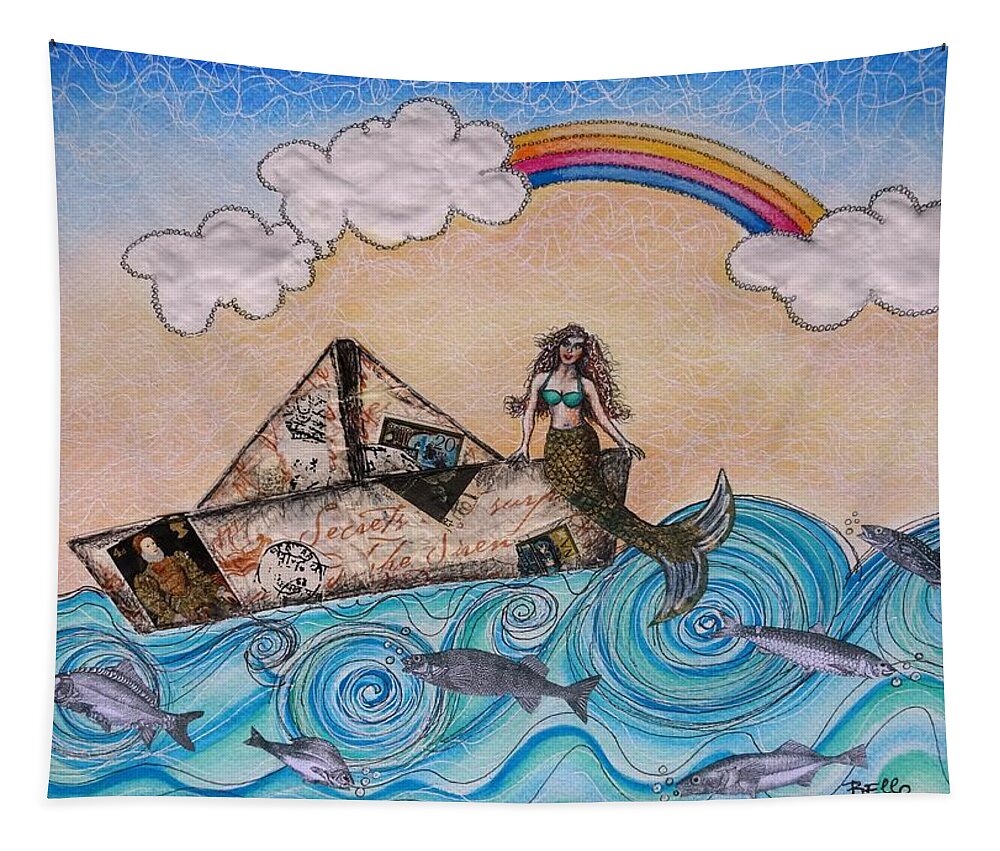 Mixed Media Tapestry featuring the mixed media Siren on a paper boat by Graciela Bello