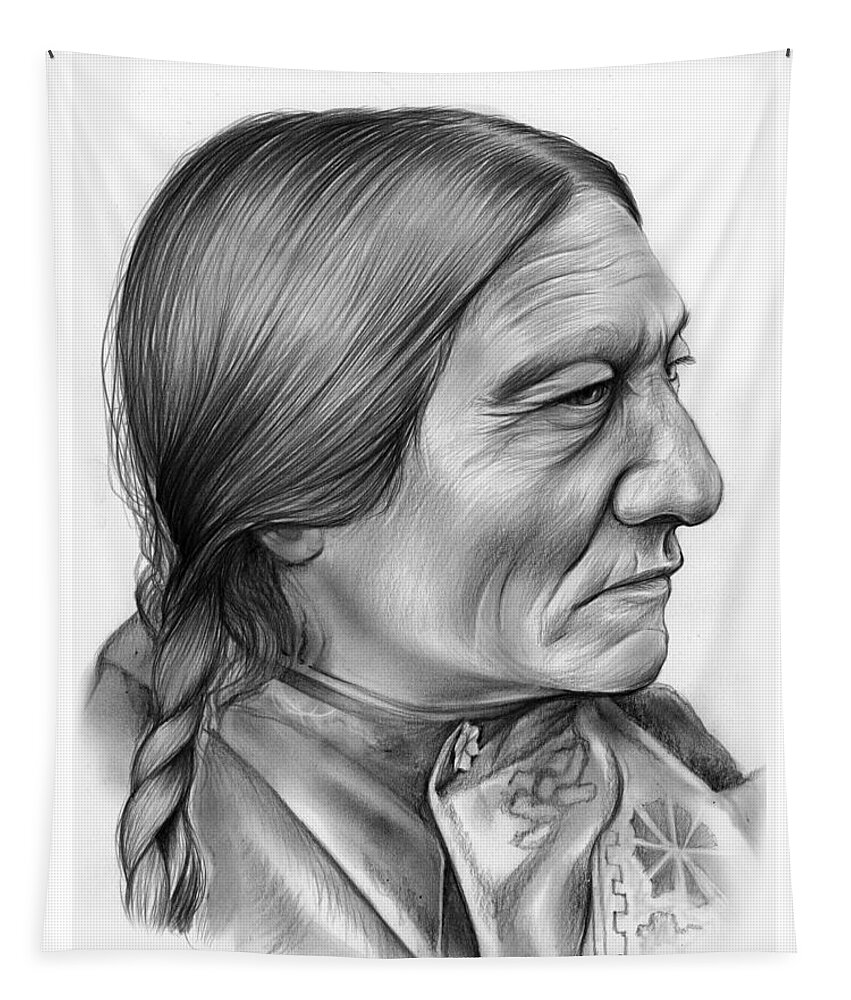 Sitting Bull Tapestry featuring the drawing Sitting Bull by Greg Joens