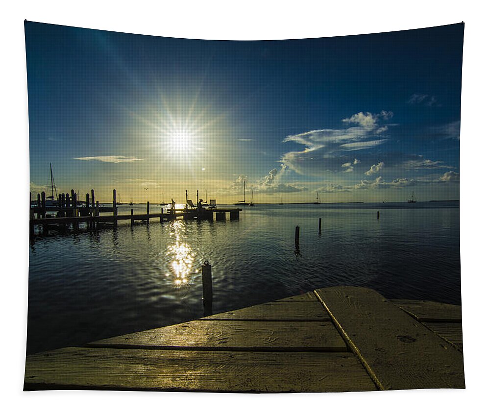 Sunset Tapestry featuring the photograph Sitting On The Dock Of The Bay by Kevin Cable