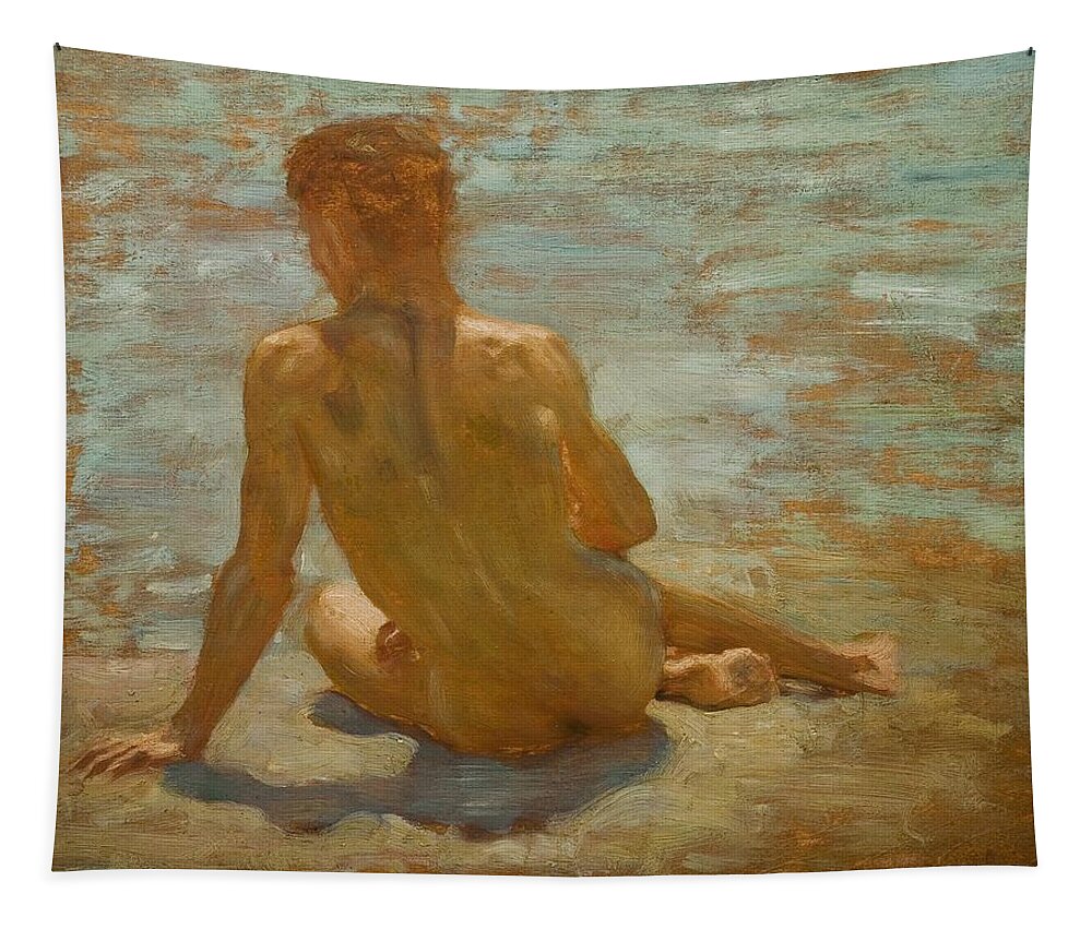 Sketch Of Nude Youth (study For Morning Splendour) Tapestry featuring the painting Sketch of Nude Youth Study for Morning Spelendour by Henry Scott Tuke