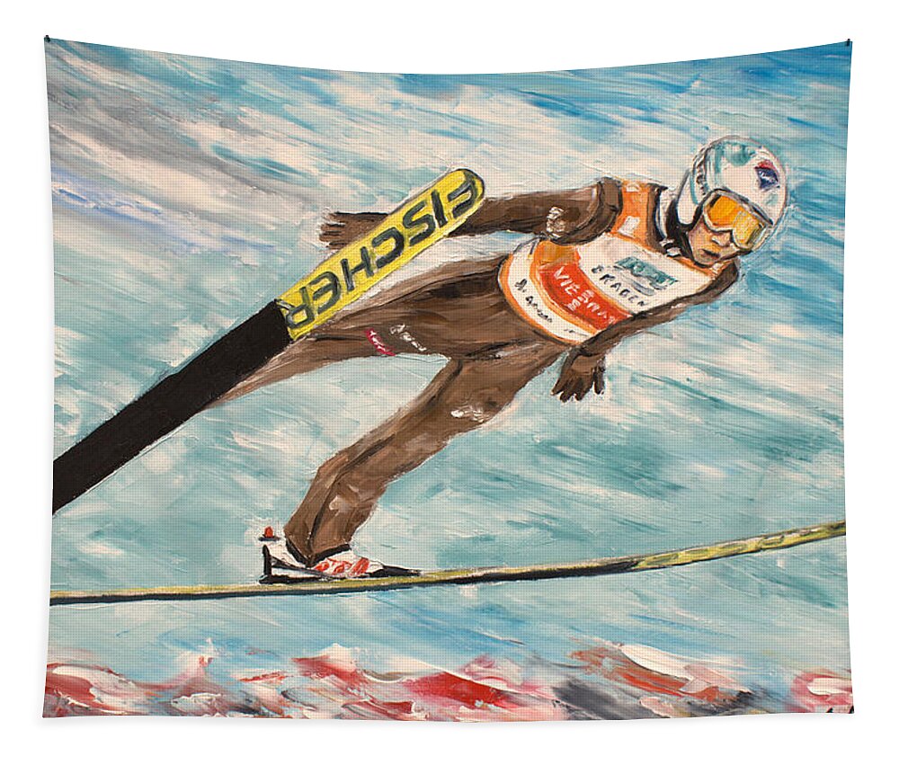 Kamil Stoch Tapestry featuring the painting Ski Jumper- KAMIL STOCH by Luke Karcz