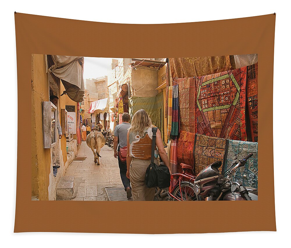 Squeezed Tapestry featuring the photograph SKN 1226 Squeezed Lane by Sunil Kapadia
