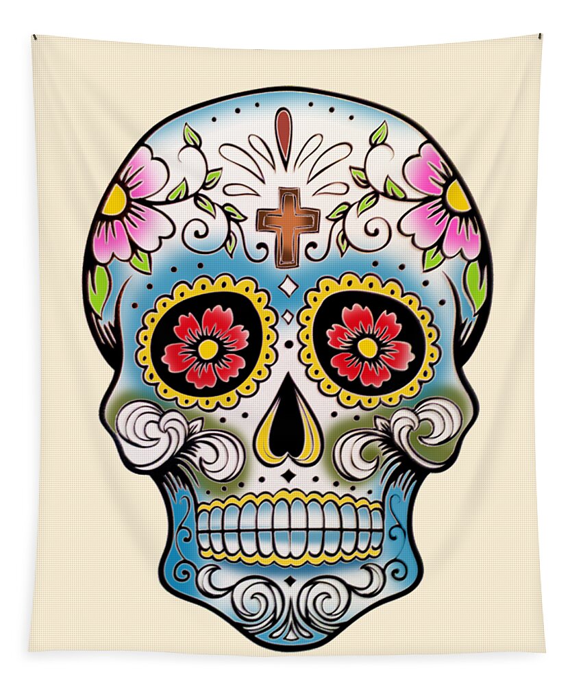 Via De Los Muertos Tapestry featuring the digital art Skull Tattoo by Mark Ashkenazi