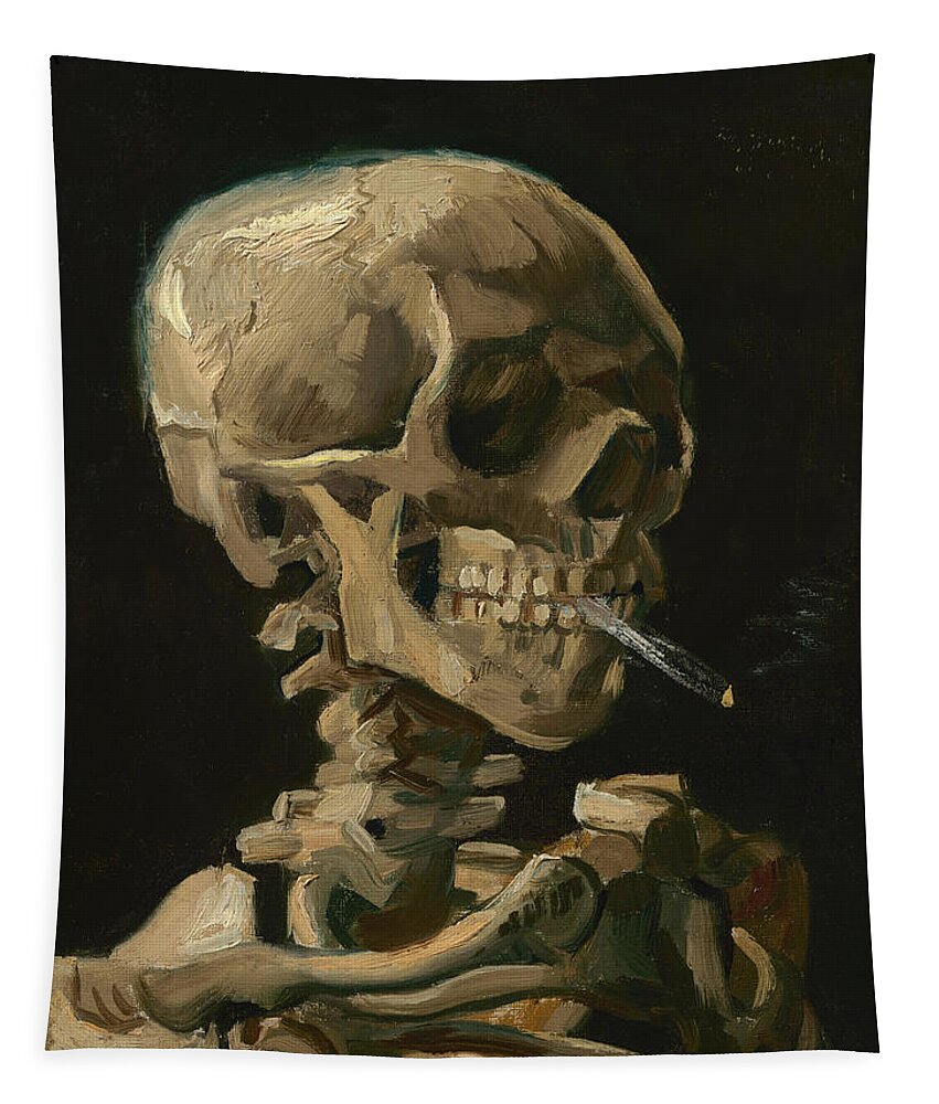 Van Gogh Tapestry featuring the painting Skull of a Skeleton with Burning Cigarette - Vincent van Gogh by War Is Hell Store